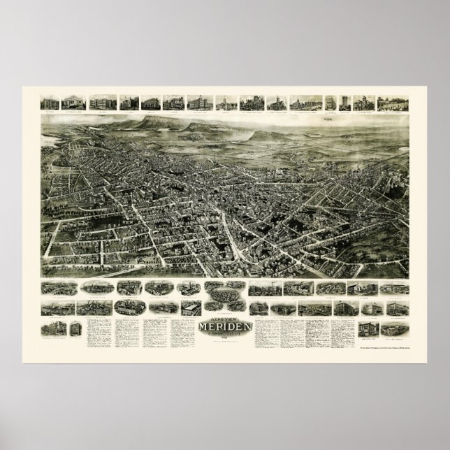 Meriden, CT Panoramic Map - 1918 Poster (Vorne)