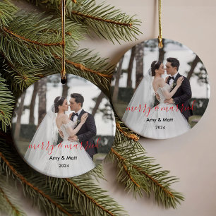 Merk und Verheiratet   Newleweds Weihnachts-Foto Ornament