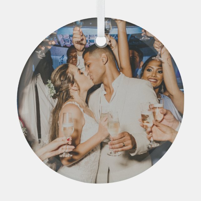 Merk und Verheiratet | Newleweds Weihnachts-Foto Ornament Aus Glas (Vorderseite)