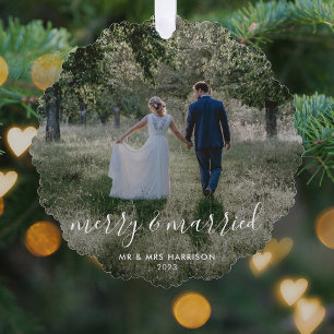 Merk und Verheiratet Newleweds Weihnachts-Foto Ornament Karte