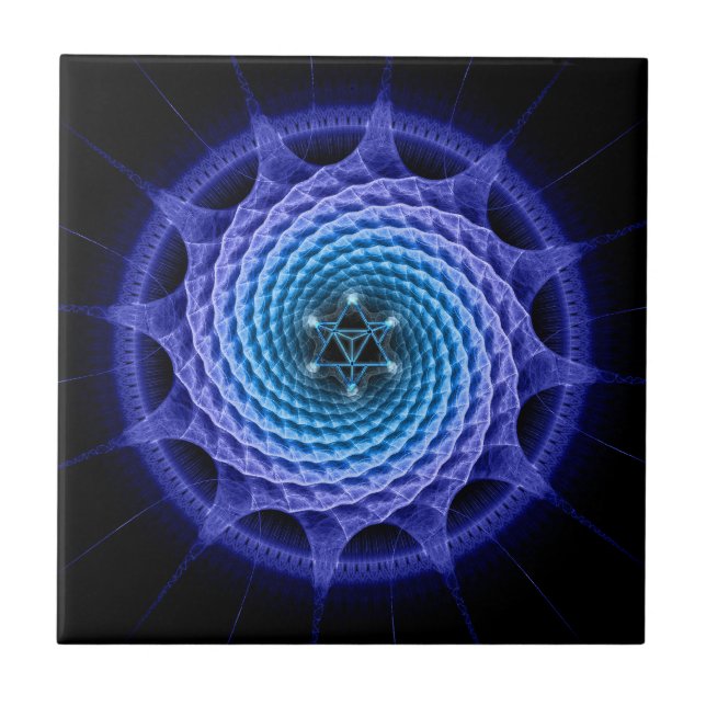 Merkaba gewundenes Mandala-Blau Fliese (Vorderseite)