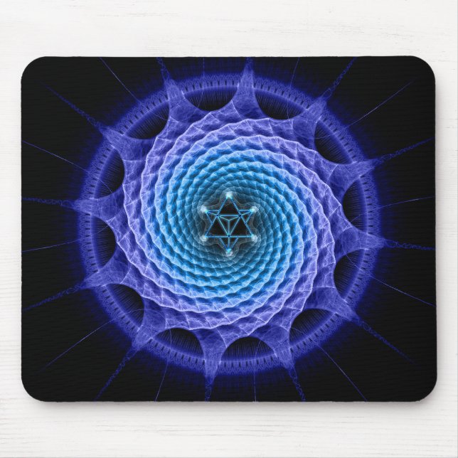 Merkaba gewundenes Mandala-Blau Mousepad (Vorne)