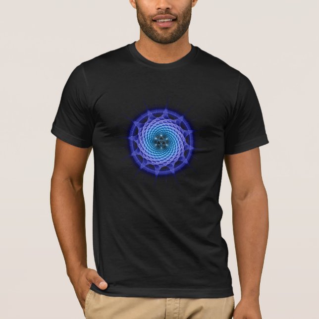 Merkaba gewundenes Mandala-Blau T-Shirt (Vorderseite)
