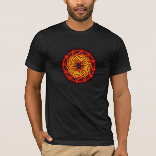 Merkaba gewundenes Mandala-Rot (Fraktal-Geometrie) T-Shirt (Vorderseite)