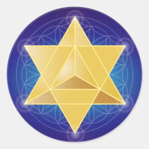 Merkaba mit Blüte des Lebens Runder Aufkleber