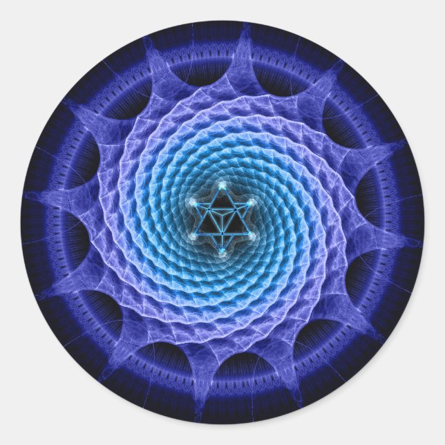Merkaba Spiral Mandala Blue ( Fraktal Geometry ) Runder Aufkleber (Vorderseite)