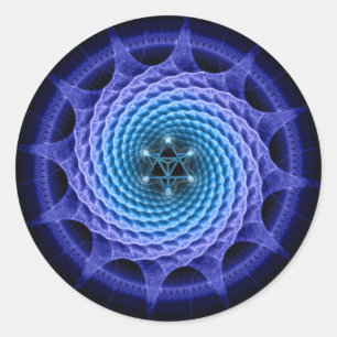 Merkaba Spiral Mandala Blue ( Fraktal Geometry ) Runder Aufkleber