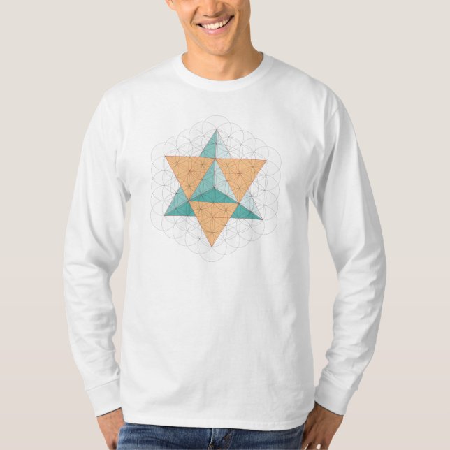 Merkaba Stern-Tetraeder auf Blume des Lebens T-Shirt (Vorderseite)