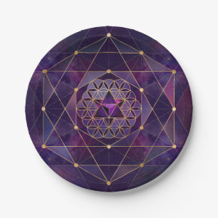 Merkabah in Blume des Lebens - Heilige Geometrie Pappteller