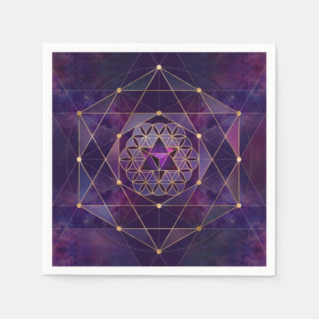 Merkabah in Blume des Lebens - Heilige Geometrie Serviette (Vorderseite)