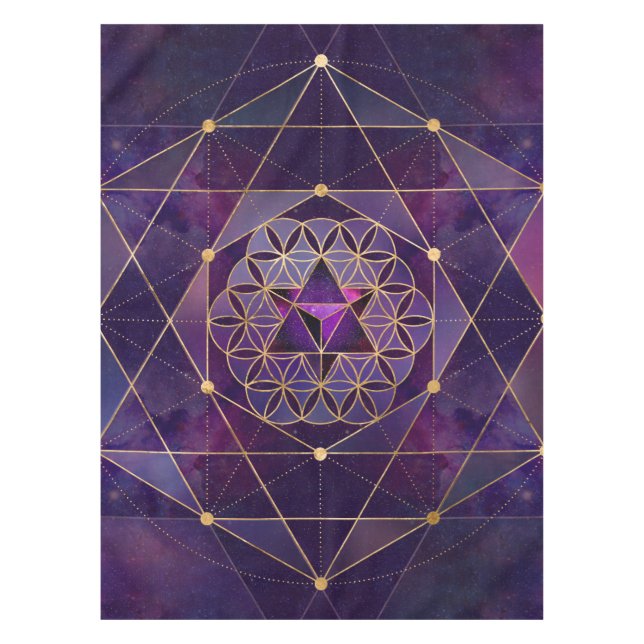 Merkabah in Blume des Lebens - Heilige Geometrie Tischdecke (Vorderseite)
