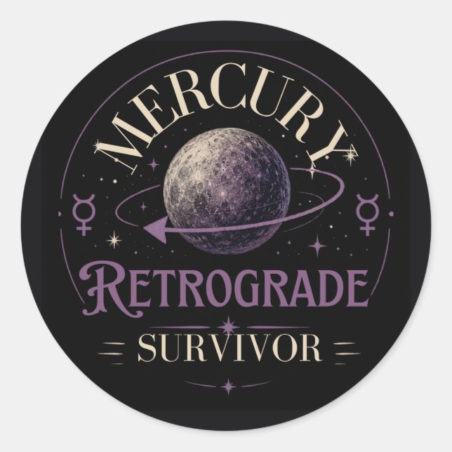 Merkur-Retrograd-Überlebender Runder Aufkleber (Vorderseite)