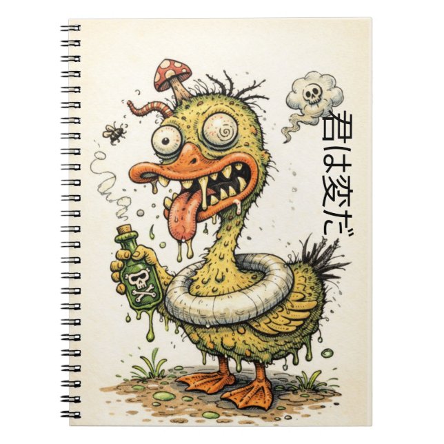 Merkwürdige Ente trinkt seltsames Getränk Notizblock (Vorderseite)