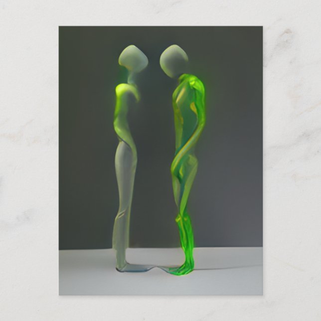 Merkwürdige grüne Menschen Postkarte (Vorderseite)