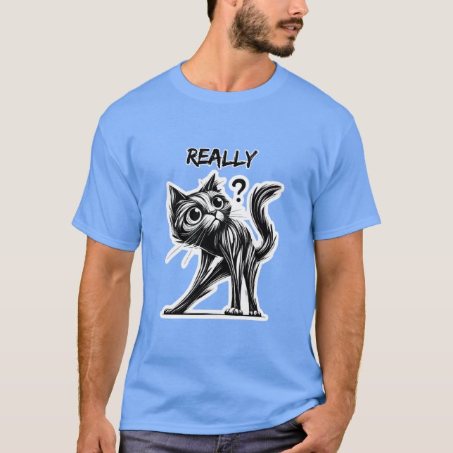 Merkwürdige Katze: humorvolles Design T-Shirt (Vorderseite)