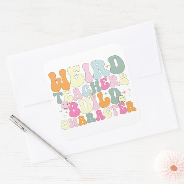 Merkwürdige Lehrer bauen Charakterlehrer Cool Quadratischer Aufkleber (Umschlag)