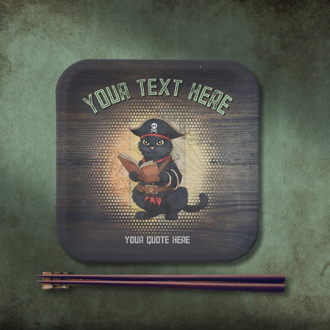 Merkwürdige Piratenkatze entziffert alte Geheimnis Pappteller (Curious pirate cat deciphers ancient mysteries paper plate)