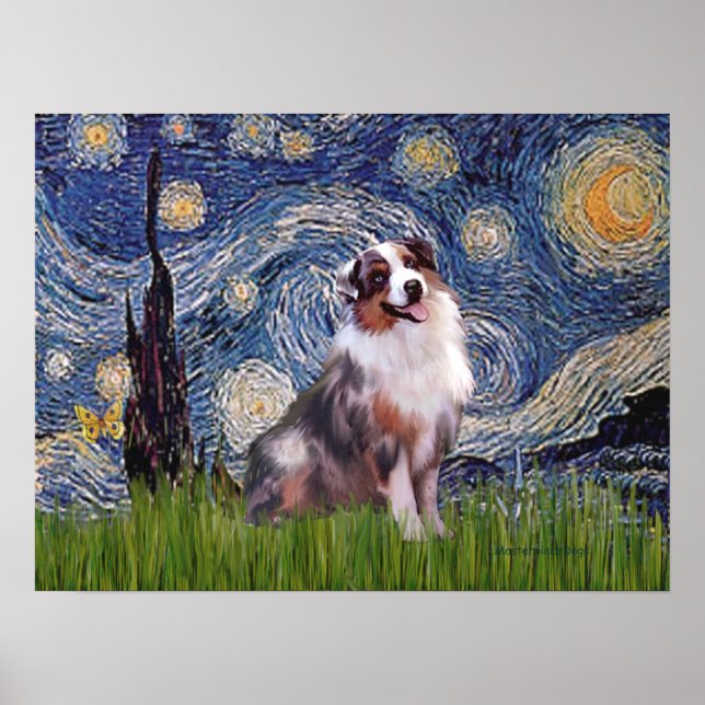 Merle Aussie Shep - Starry Night Poster (Vorne)