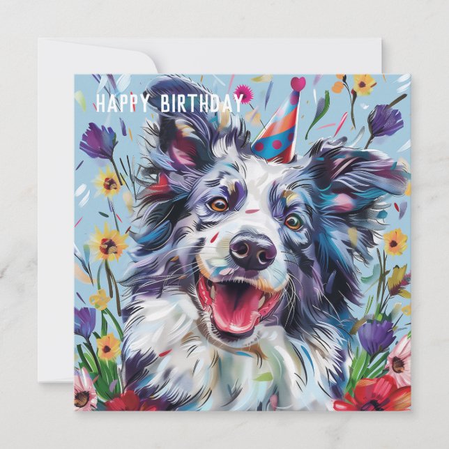 Merle Border Collie Birthday Karte (Vorderseite)