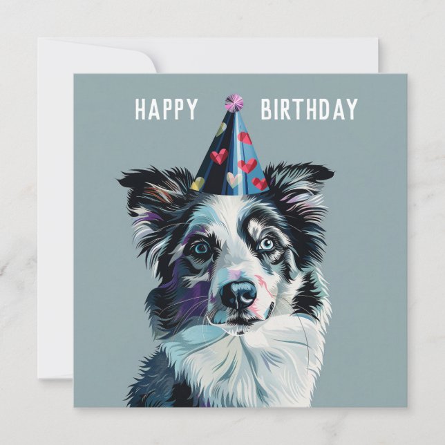 Merle Border Collie Birthday Karte (Vorderseite)