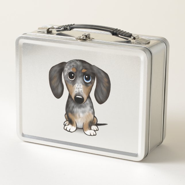 Merle Dapple Dackel Niedliche Dackel Dog Metall Brotdose (Vorderseite)