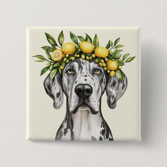 Merle Great Dane Dog Lemon Crown Button (Vorderseite)