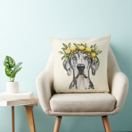 Merle Great Dane Dog Lemon Crown Kissen