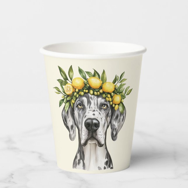 Merle Great Dane Dog Lemon Crown Pappbecher (Vorderseite)