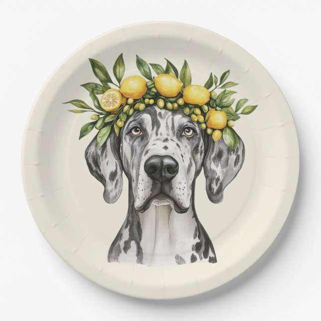 Merle Great Dane Dog Lemon Crown Pappteller (Vorderseite)
