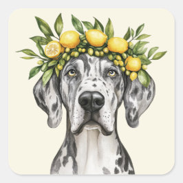 Merle Great Dane Dog Lemon Crown Quadratischer Aufkleber