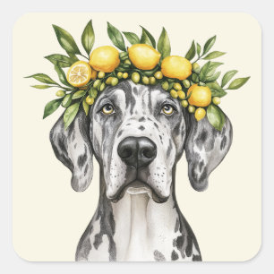 Merle Great Dane Dog Lemon Crown Quadratischer Aufkleber