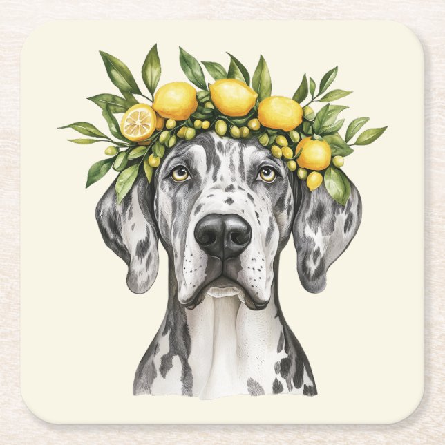 Merle Great Dane Dog Lemon Crown Rechteckiger Pappuntersetzer (Vorderseite)