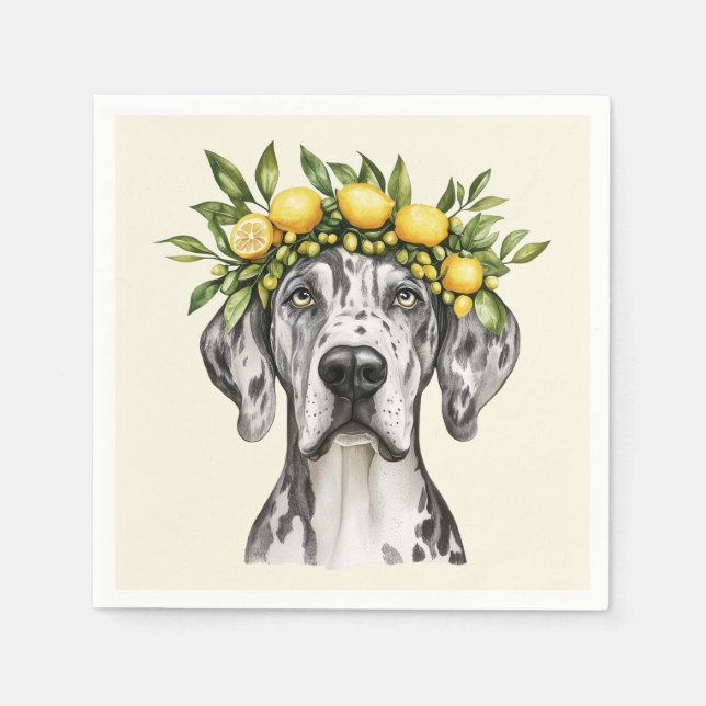 Merle Great Dane Dog Lemon Crown Serviette (Vorderseite)