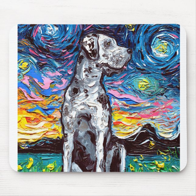 Merle Great Dane Starry Night Impressionist Hund Mousepad (Vorne)