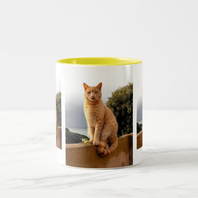 Merlin an der Gartenmauer Zweifarbige Tasse (Mittel)