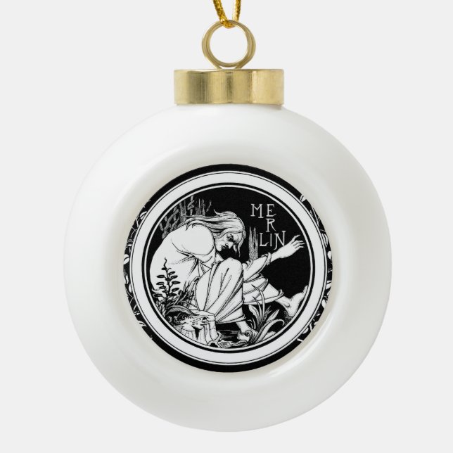 Merlin Art Nouveau Fantasy Keramik Kugel-Ornament (Vorderseite)