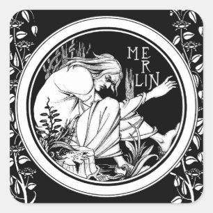 Merlin Art Nouveau Fantasy Quadratischer Aufkleber