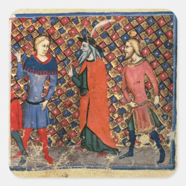Merlin tutoring Arthur Quadratischer Aufkleber (Vorderseite)