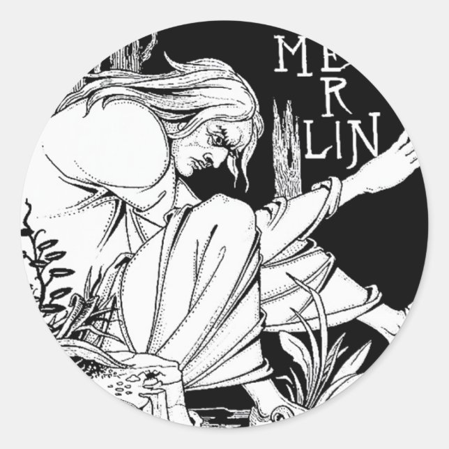 "Merlin" von Aubrey Beardsley, 1893 Runder Aufkleber (Vorderseite)