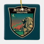 Merlion Singapur Reisen Vintage Kunst Keramikornament<br><div class="desc">Merlion Vektorgrafiken. Der Merlion ist das offizielle Maskottchen Singapurs. Es wird als mythisches Wesen mit dem Kopf eines Löwen und dem Körper eines Fisches dargestellt.</div>