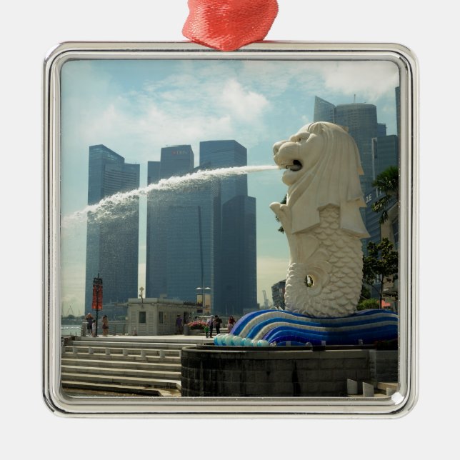 Merlion Skulptur Singapur Silbernes Ornament (Vorne)