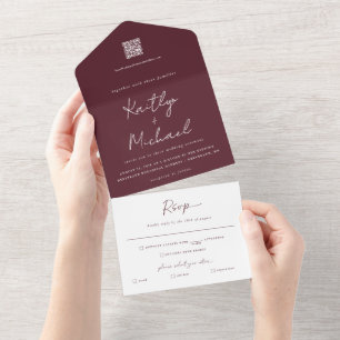 Merlot Burgund Hochzeit Modern Alles in Einem All In One Einladung