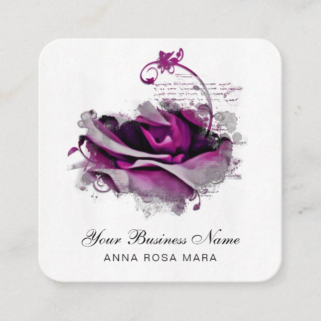 *~* Merlot Burgundy Logo QR Rose Floral Blume Sq Quadratische Visitenkarte (Vorderseite)
