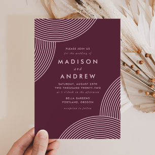 Merlot Geometric Swirl Wedding Einladung