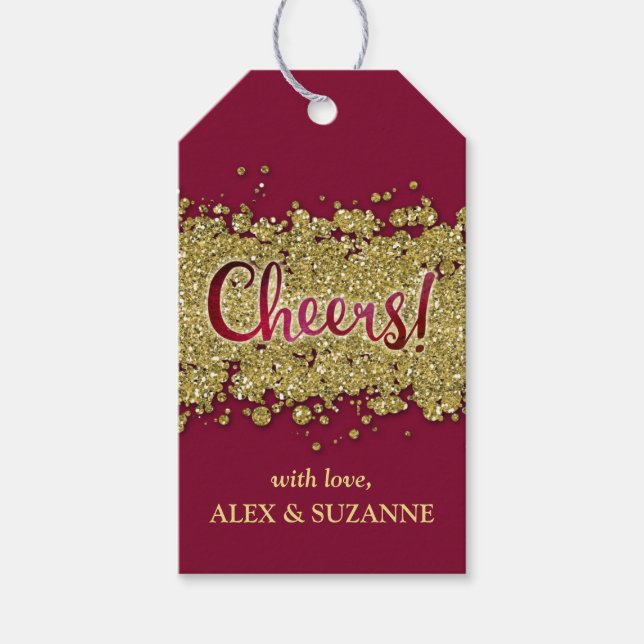 Merlot/Gold Imitate-Glitzer Chefs Custom Geschenkanhänger (Vorderseite)