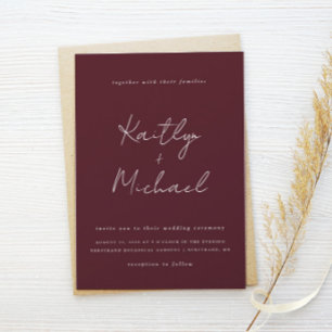 Merlot-Hochzeit Burgunder Moderne Handschrift Einladung