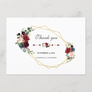 Merlot Marineblau Blumen Gold Rahmen Danke