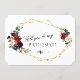 Merlot Navy Blau Floral Wirst du meine Brautjungfe Einladung