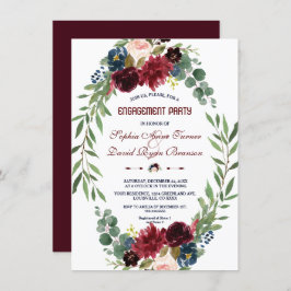 Merlot Navy Blue Floral Bloom Engagement Party Einladung