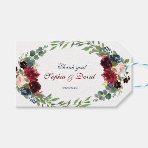 Merlot Navy Blue Floral Bloom Hochzeit Geschenkanhänger